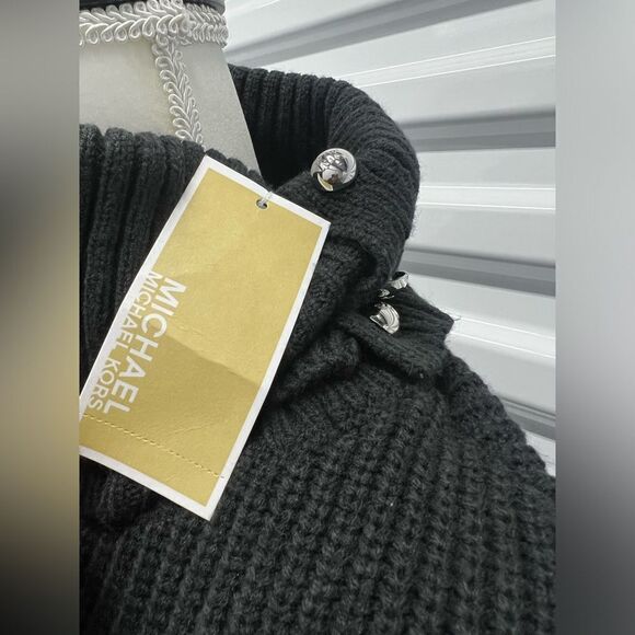 Michael Kors Women's Wide-Rib Button Turtleneck Poncho - Picture 7 of 8